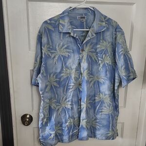 Cubavera Blue Palm-Print Short Sleeve Shirt